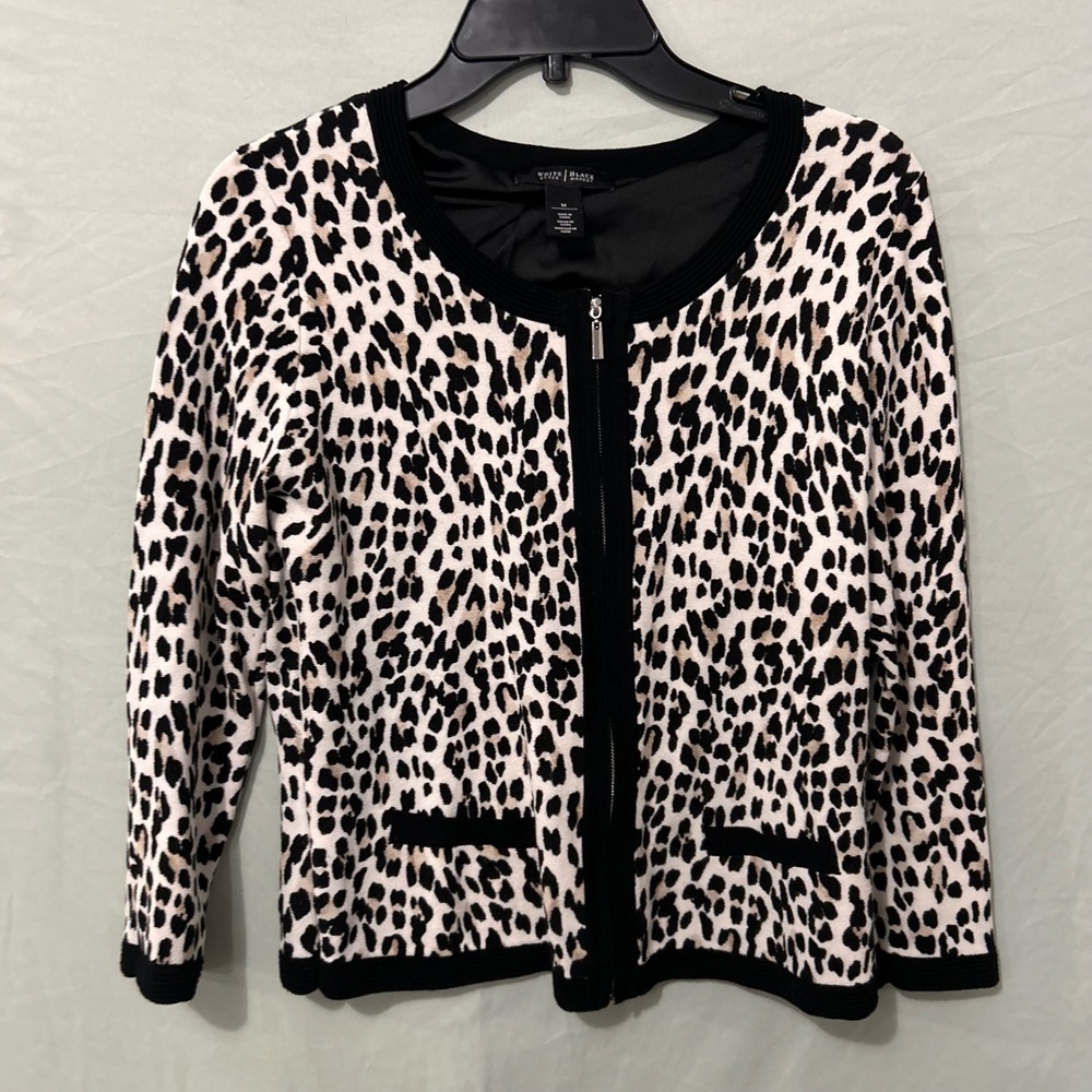 White House Black Market Leopard Print Cardigan Sweater Womens Medium Mob Wife